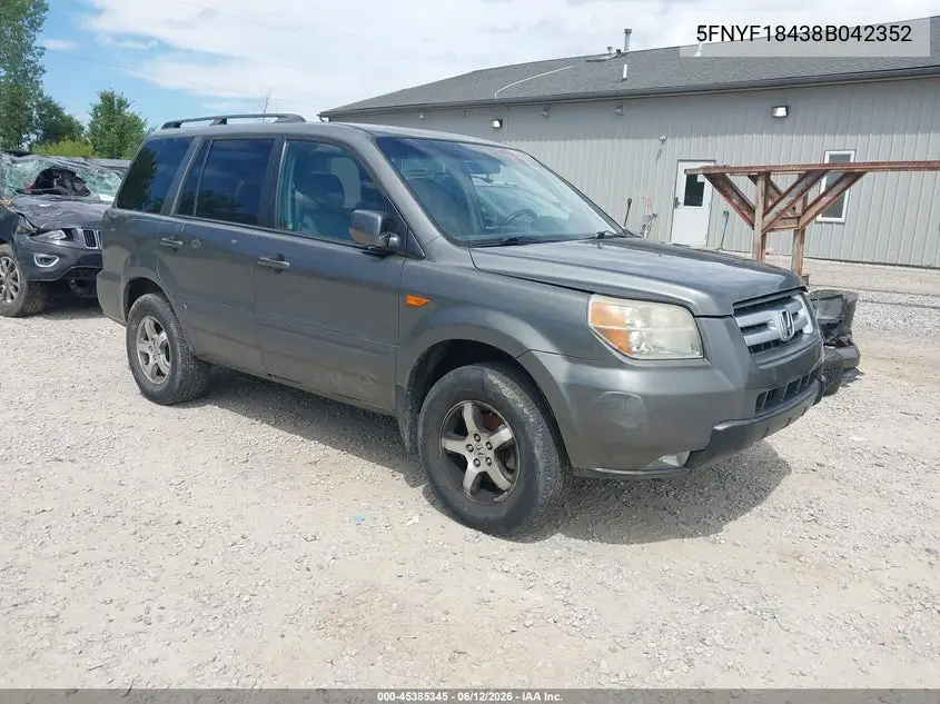 2008 Honda Pilot Ex VIN: 5FNYF18438B042352 Lot: 45385345