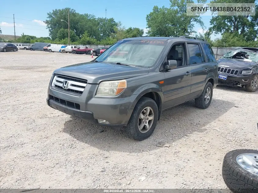 2008 Honda Pilot Ex VIN: 5FNYF18438B042352 Lot: 45385345