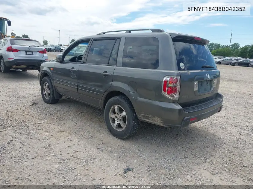 2008 Honda Pilot Ex VIN: 5FNYF18438B042352 Lot: 45385345
