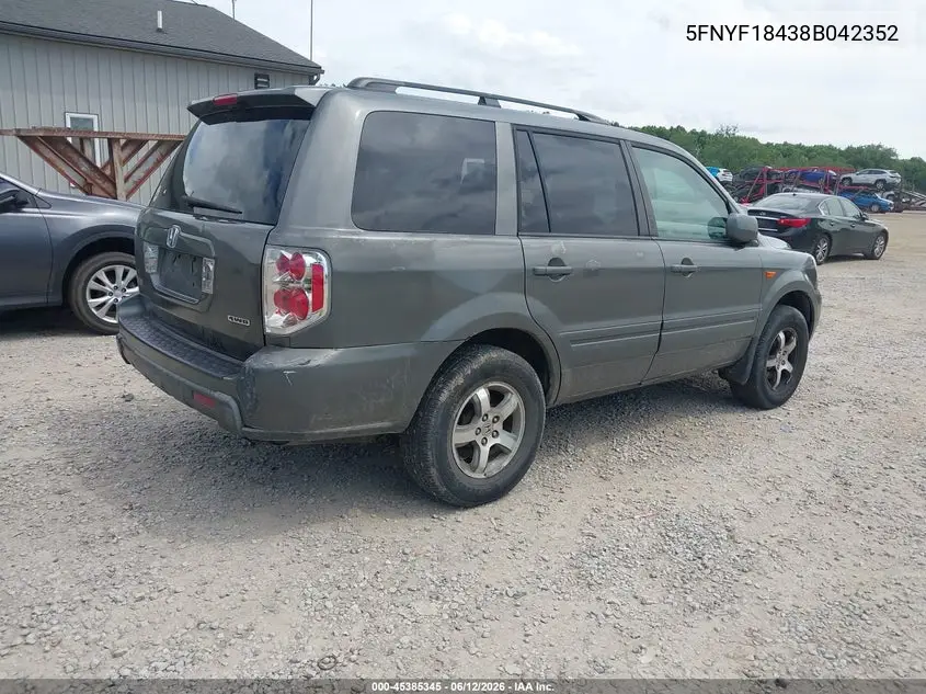 2008 Honda Pilot Ex VIN: 5FNYF18438B042352 Lot: 45385345