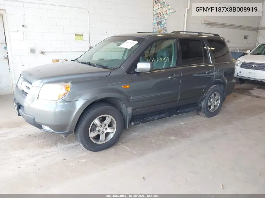 2008 Honda Pilot Ex-L VIN: 5FNYF187X8B008919 Lot: 45623059