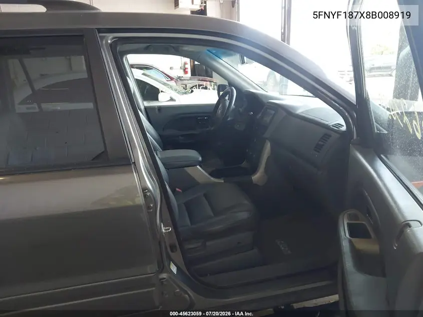 2008 Honda Pilot Ex-L VIN: 5FNYF187X8B008919 Lot: 45623059