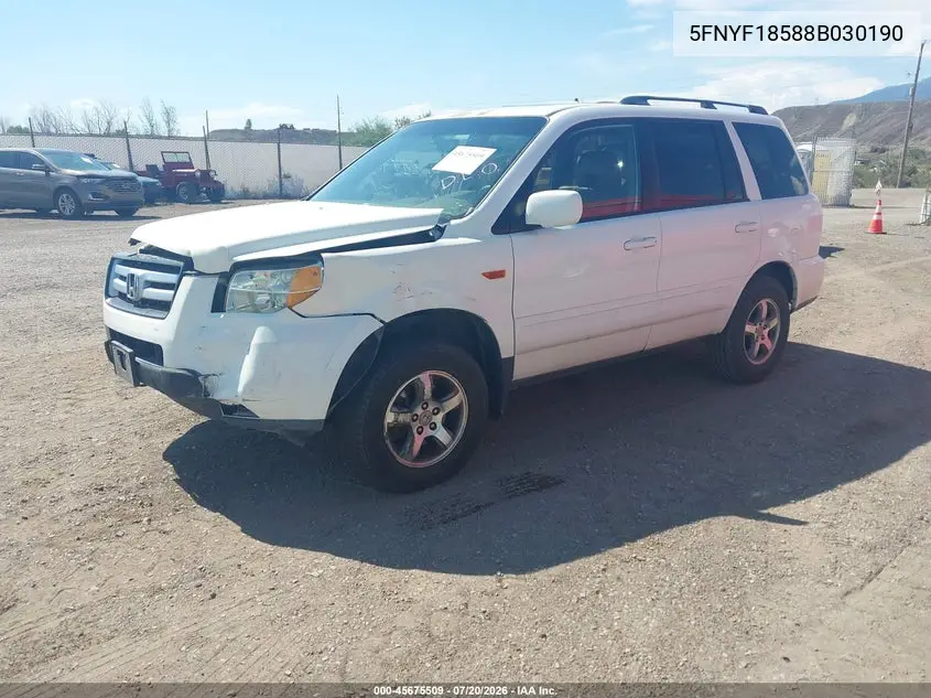 2008 Honda Pilot Ex-L VIN: 5FNYF18588B030190 Lot: 45675509
