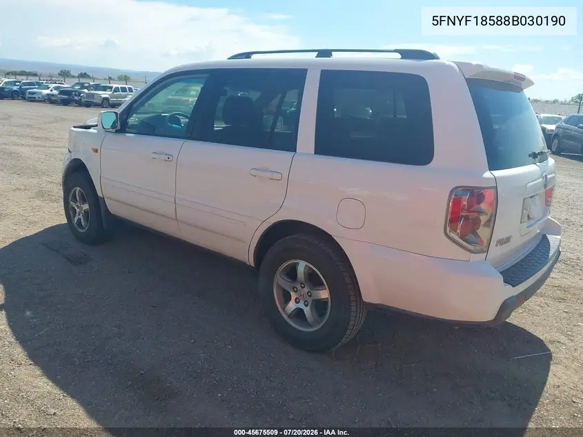 2008 Honda Pilot Ex-L VIN: 5FNYF18588B030190 Lot: 45675509
