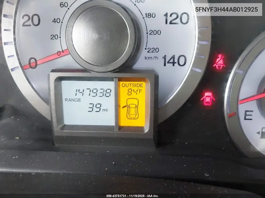 5FNYF3H44AB012925 2010 Honda Pilot Ex