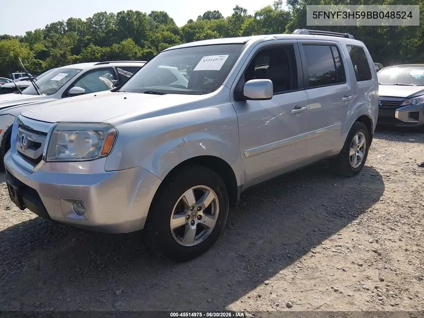 2011 Honda Pilot Ex-L VIN: 5FNYF3H59BB048524 Lot: 45514975