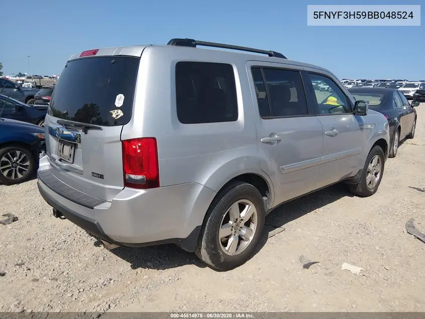 2011 Honda Pilot Ex-L VIN: 5FNYF3H59BB048524 Lot: 45514975
