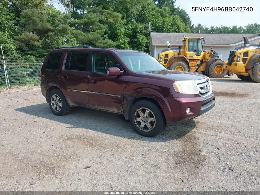 2011 Honda Pilot Touring VIN: 5FNYF4H96BB042740 Lot: 45610378