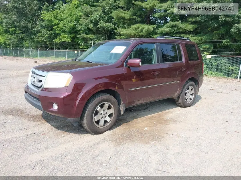 2011 Honda Pilot Touring VIN: 5FNYF4H96BB042740 Lot: 45610378