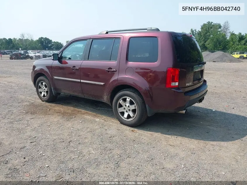 2011 Honda Pilot Touring VIN: 5FNYF4H96BB042740 Lot: 45610378