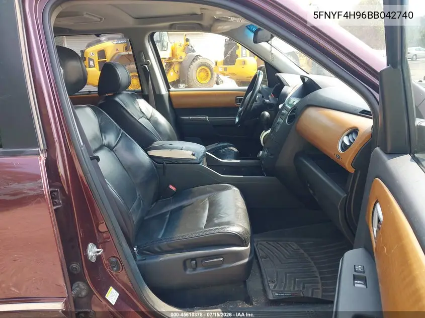 2011 Honda Pilot Touring VIN: 5FNYF4H96BB042740 Lot: 45610378