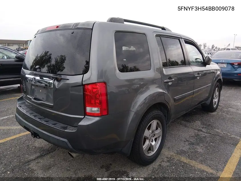 2011 Honda Pilot Ex-L VIN: 5FNYF3H54BB009078 Lot: 45612919