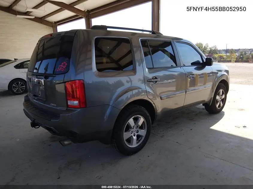 2011 Honda Pilot Ex-L VIN: 5FNYF4H55BB052950 Lot: 45615324