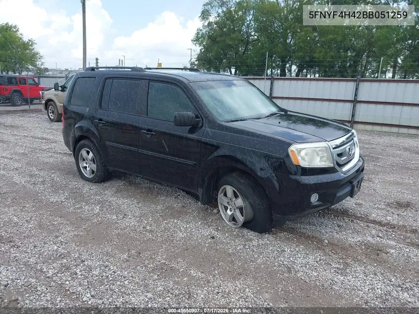 2011 Honda Pilot Ex VIN: 5FNYF4H42BB051259 Lot: 45650907