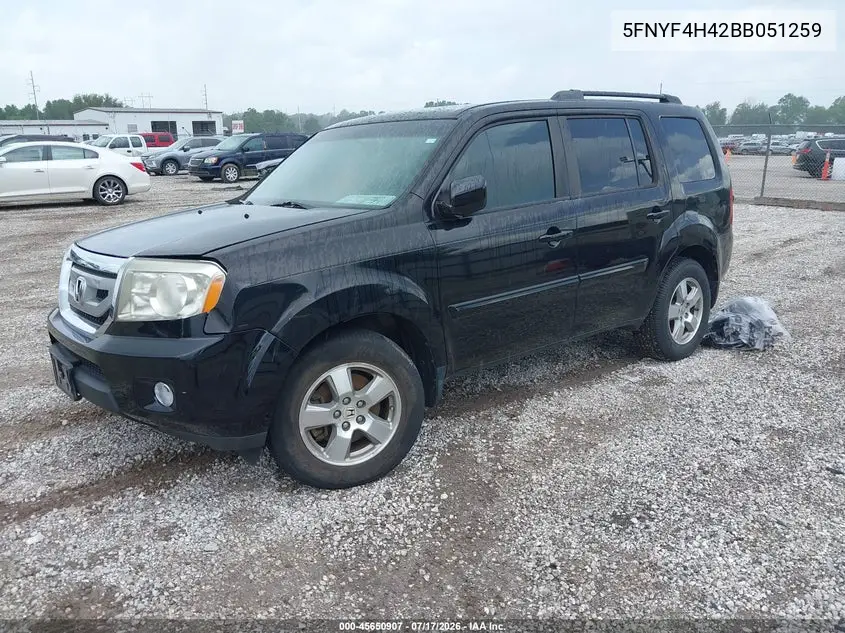 2011 Honda Pilot Ex VIN: 5FNYF4H42BB051259 Lot: 45650907