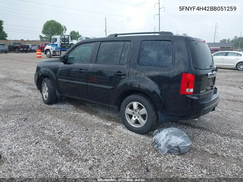 2011 Honda Pilot Ex VIN: 5FNYF4H42BB051259 Lot: 45650907