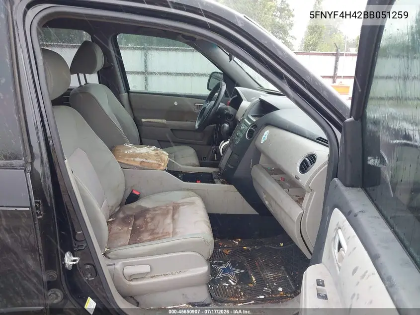 2011 Honda Pilot Ex VIN: 5FNYF4H42BB051259 Lot: 45650907