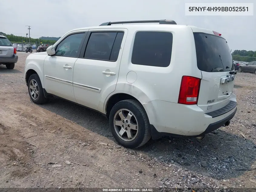 2011 Honda Pilot Touring VIN: 5FNYF4H99BB052551 Lot: 45660142
