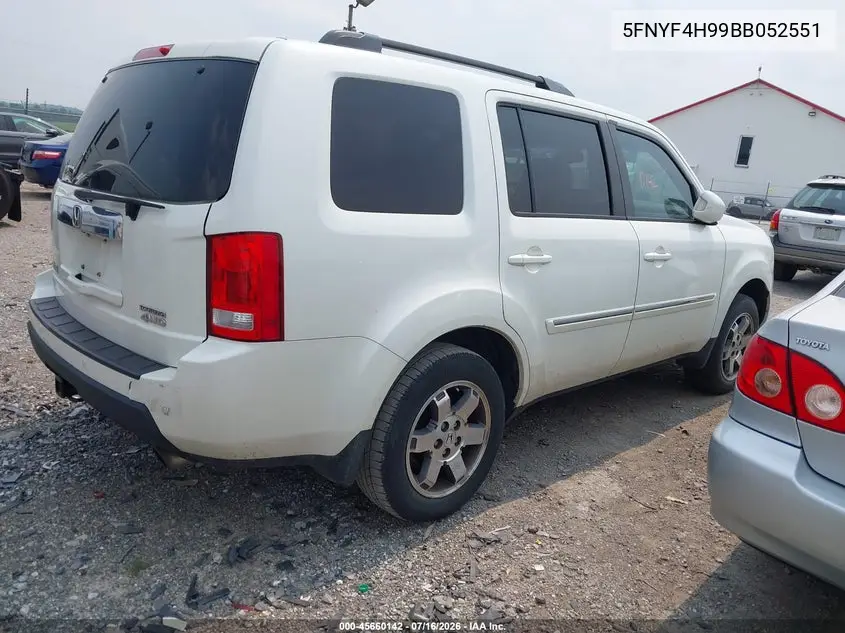 2011 Honda Pilot Touring VIN: 5FNYF4H99BB052551 Lot: 45660142