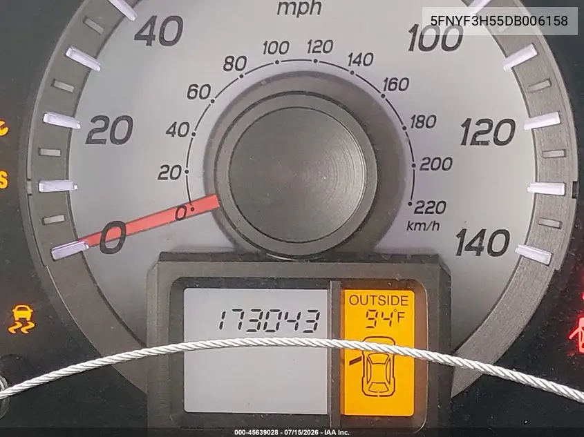 2013 Honda Pilot Ex-L VIN: 5FNYF3H55DB006158 Lot: 45639028