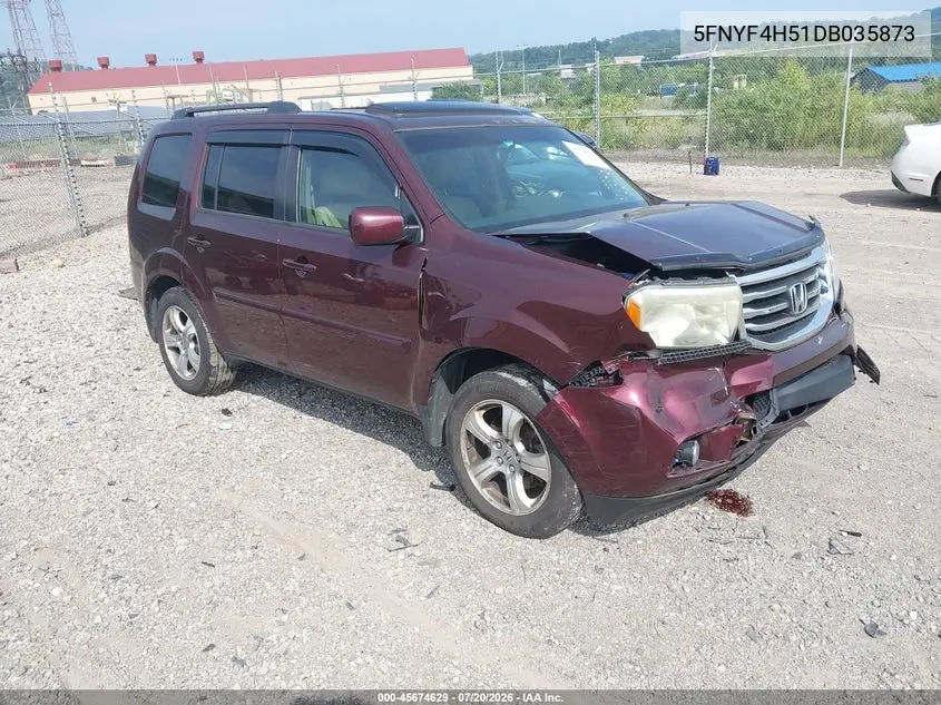 2013 Honda Pilot Ex-L VIN: 5FNYF4H51DB035873 Lot: 45674629