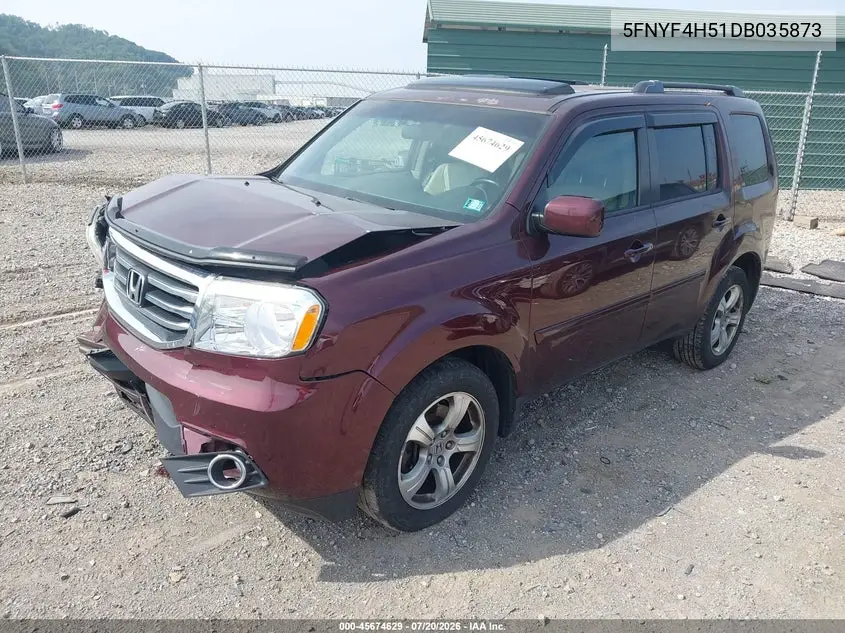 2013 Honda Pilot Ex-L VIN: 5FNYF4H51DB035873 Lot: 45674629
