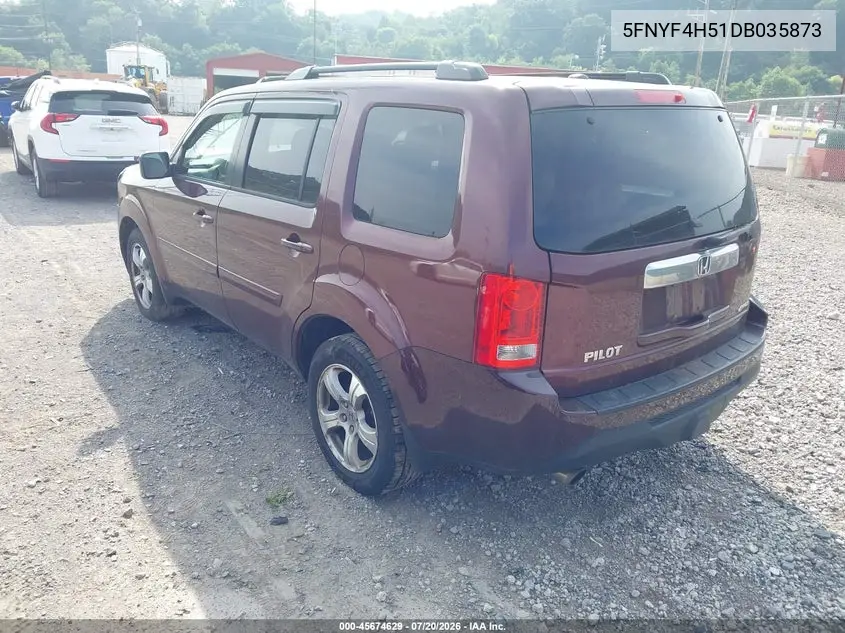 2013 Honda Pilot Ex-L VIN: 5FNYF4H51DB035873 Lot: 45674629