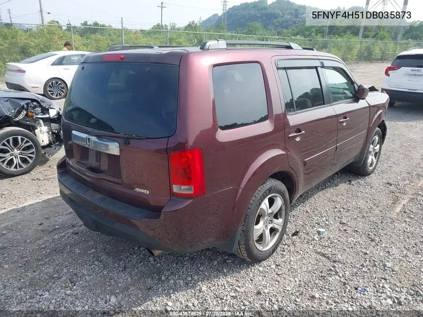 2013 Honda Pilot Ex-L VIN: 5FNYF4H51DB035873 Lot: 45674629