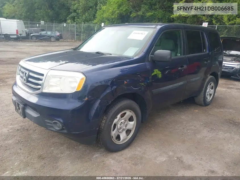 2013 Honda Pilot Lx VIN: 5FNYF4H21DB006685 Lot: 45686963