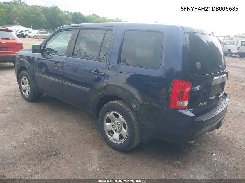 2013 Honda Pilot Lx VIN: 5FNYF4H21DB006685 Lot: 45686963