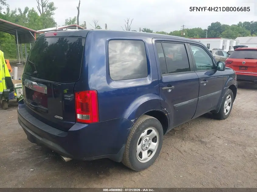 2013 Honda Pilot Lx VIN: 5FNYF4H21DB006685 Lot: 45686963