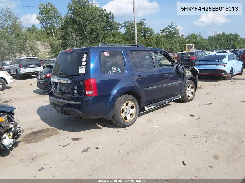 2014 Honda Pilot Lx VIN: 5FNYF4H26EB015013 Lot: 45595013