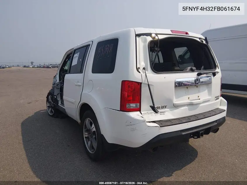 2015 Honda Pilot Se VIN: 5FNYF4H32FB061674 Lot: 45597181