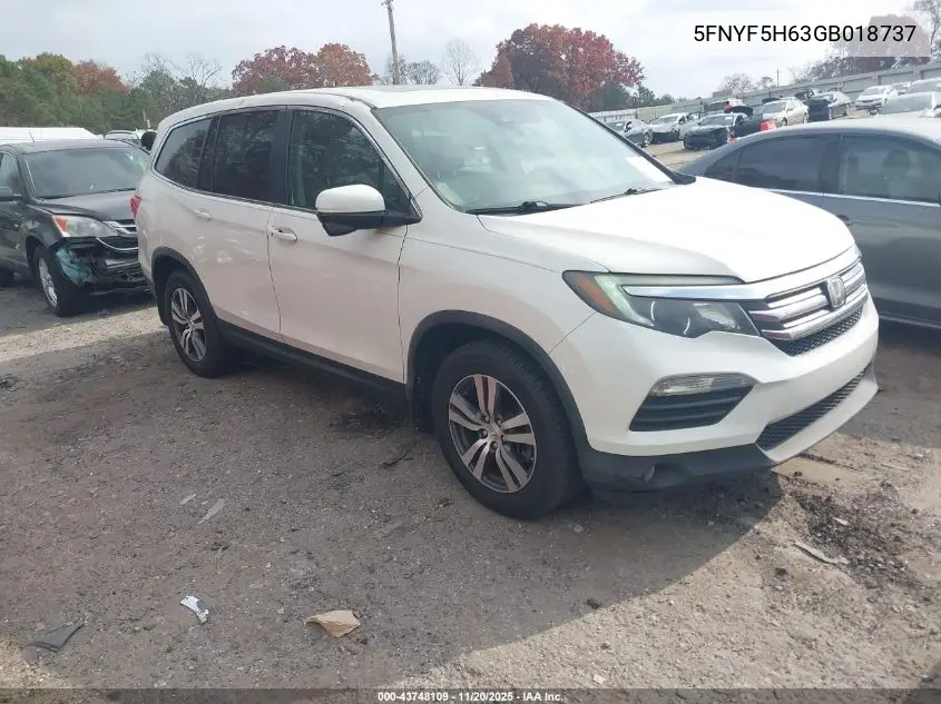 5FNYF5H63GB018737 2016 Honda Pilot Ex-L