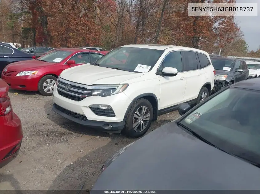 5FNYF5H63GB018737 2016 Honda Pilot Ex-L