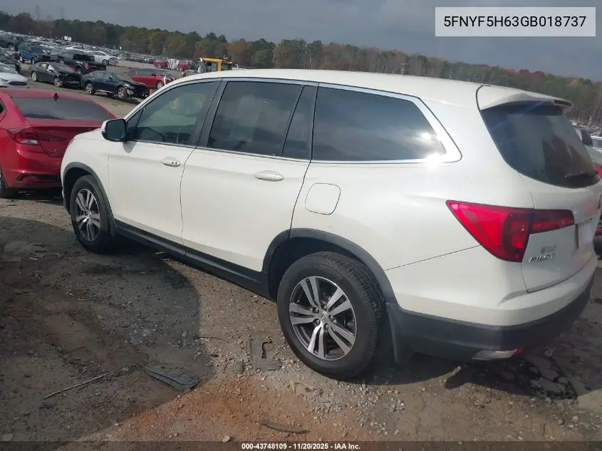 5FNYF5H63GB018737 2016 Honda Pilot Ex-L