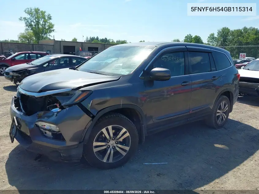 2016 Honda Pilot Ex-L VIN: 5FNYF6H54GB115314 Lot: 45309484