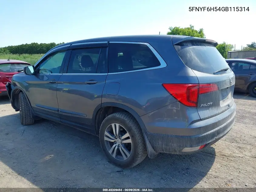 2016 Honda Pilot Ex-L VIN: 5FNYF6H54GB115314 Lot: 45309484