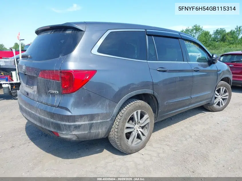 2016 Honda Pilot Ex-L VIN: 5FNYF6H54GB115314 Lot: 45309484