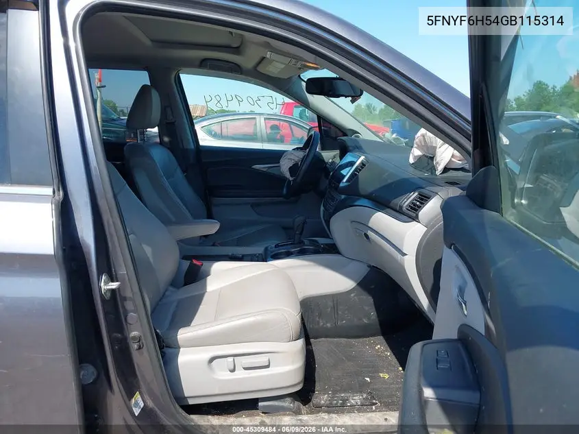 2016 Honda Pilot Ex-L VIN: 5FNYF6H54GB115314 Lot: 45309484