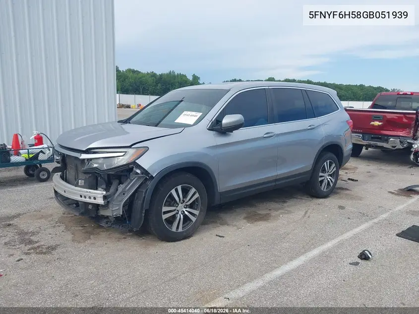 2016 Honda Pilot Ex-L VIN: 5FNYF6H58GB051939 Lot: 45414040