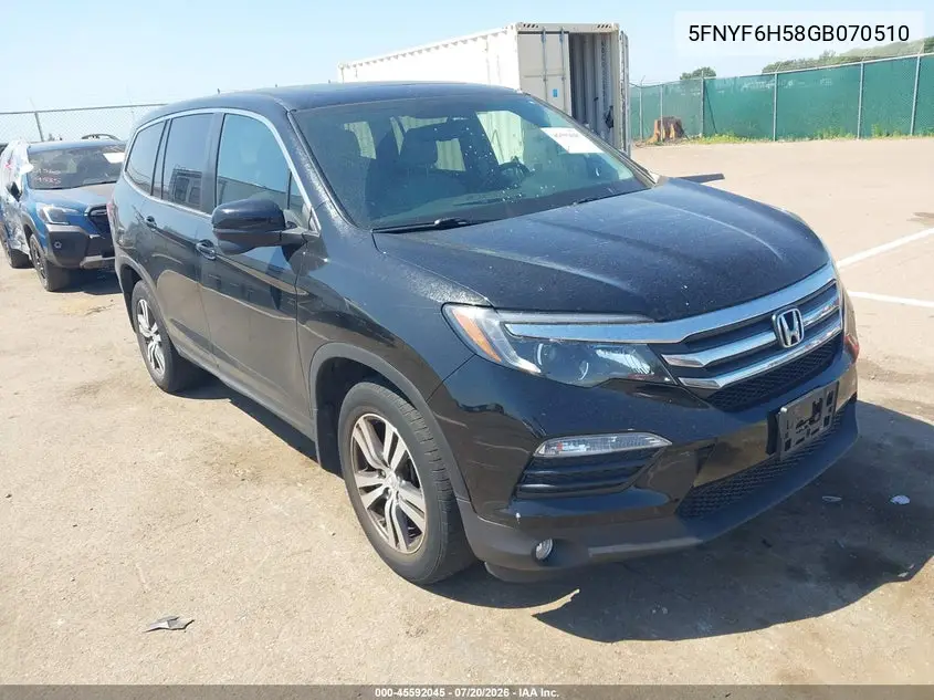 2016 Honda Pilot Ex-L VIN: 5FNYF6H58GB070510 Lot: 45592045