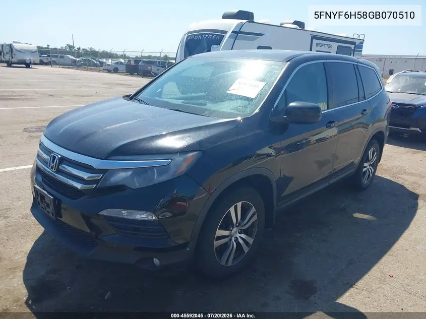 2016 Honda Pilot Ex-L VIN: 5FNYF6H58GB070510 Lot: 45592045