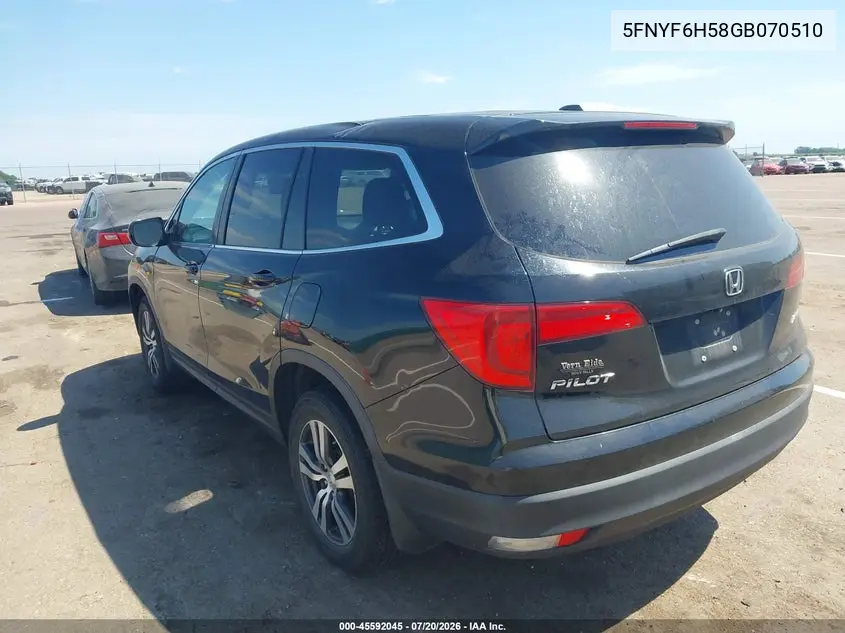 2016 Honda Pilot Ex-L VIN: 5FNYF6H58GB070510 Lot: 45592045