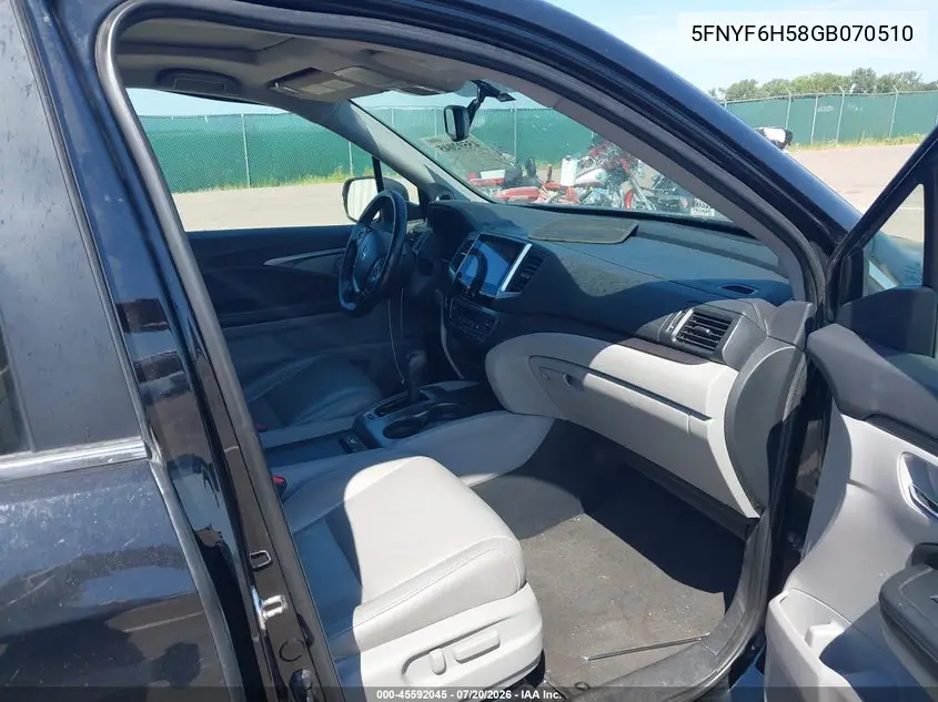 2016 Honda Pilot Ex-L VIN: 5FNYF6H58GB070510 Lot: 45592045