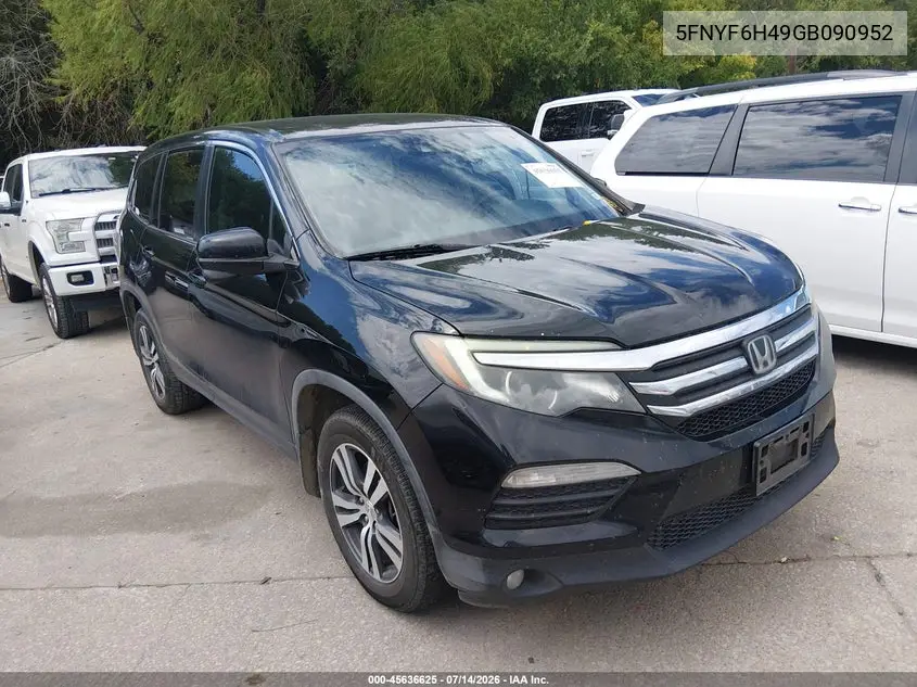 2016 Honda Pilot Ex VIN: 5FNYF6H49GB090952 Lot: 45636625