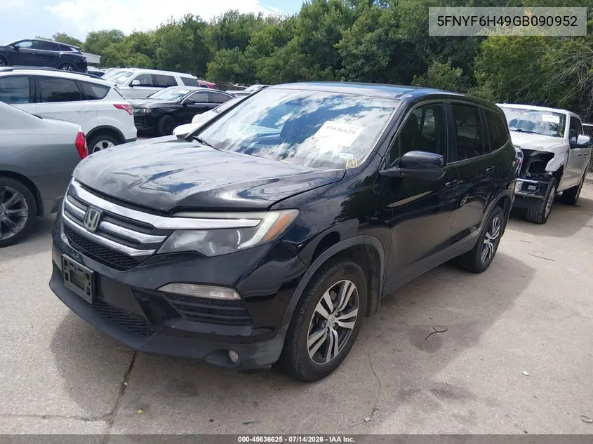 2016 Honda Pilot Ex VIN: 5FNYF6H49GB090952 Lot: 45636625