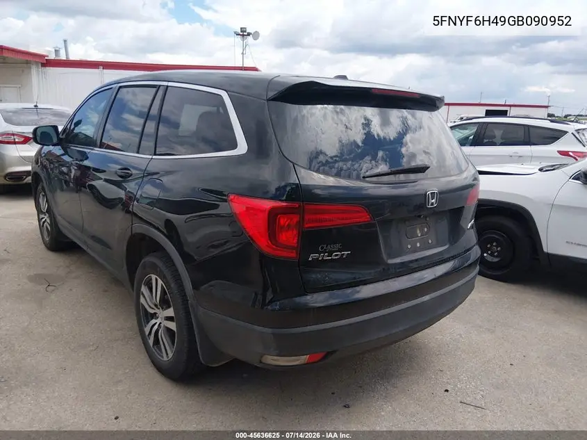 2016 Honda Pilot Ex VIN: 5FNYF6H49GB090952 Lot: 45636625