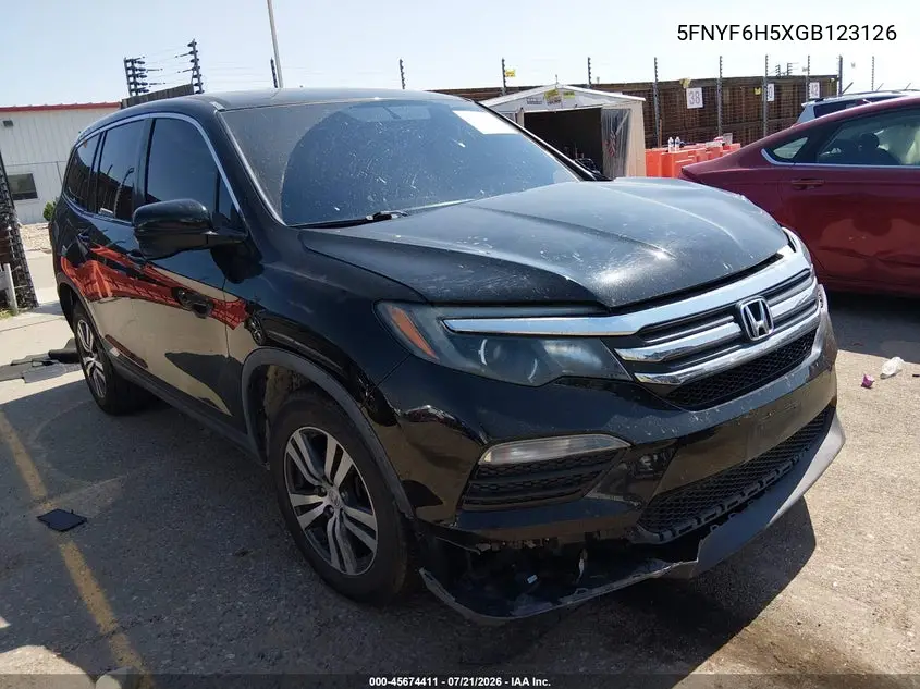 2016 Honda Pilot Ex-L VIN: 5FNYF6H5XGB123126 Lot: 45674411