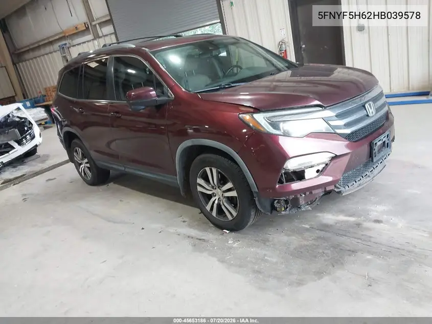 2017 Honda Pilot Ex-L VIN: 5FNYF5H62HB039578 Lot: 45653186